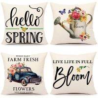 Spring Pillow Covers 18X18 Set of 4 Farmhouse Decor Decorations Throw Cushion Case for Home Decorations