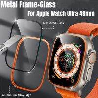 ۩▽ Metal Bumper Tempered Glass For Apple Watch Ultra 49mm Screen Protector Frame Glass For Apple iWatch ultra 49mm Protective Film