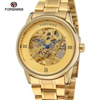 Fashion FORSINING Top Brand Luxury Gold Steel Men Watch Blue Skeleton Point Design Automatic Self-Wind Skeleton WristWatches