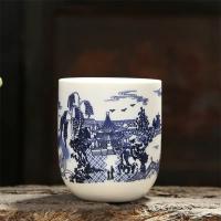 Yingke Jingdezhen ภาชนะใส่ชาพอร์ซเลนกลมสีฟ้าและสีขาวความจุมากแก้วเซรามิกแก้วกาแฟกังฟูแฮนด์เมดอุปกรณ์สำหรับดื่มในสำนักงานถ้วยน้ำ