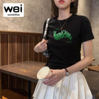 WEISHIBLUE เสื้อยืดหลวมพิมพ์ลายตัวอักษรเสื้อสตรี MODE Korea Lengan Pendek Musim Panas ผู้หญิง