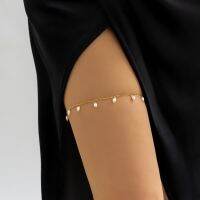 【CW】✣❈✿  Lacteo Oval Imitation Beads Leg Chain Metal Thigh Jewelry Decorate