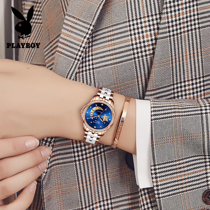 olevs-playboy-นาฬิกาอัตโนมัติหรูหราสำหรับผู้หญิงกันน้ำแบรนด์2022ขาย-pawn-ticket-นำเข้าเครื่องจักรกล-elegant-ดวงจันทร์และดวงดาว35มม-นาฬิกาข้อมือห