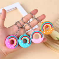 Creative Pendant Accessory Colorful Key Finder Rainbow Silicone Keychain Cute Donut Bag Charm Handmade Jewelry Keyring