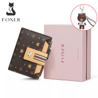 top●FOXER  Women PVC Signature Wallet Small Purse Embossing Female Short Wallet Ladies Card Holder Fashion Coin Bag