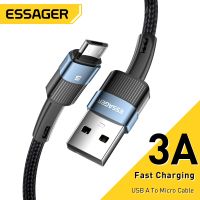 สายไมโคร USB Essager 3A ที่ชาร์จไฟรวดเร็ว USB สายข้อมูลสายชาร์จสำหรับซัมซุง Xiaomi Redmi Note 4 5 Android Microusb ชาร์จเร็ว