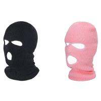 2 Pcs Full Face Cover Ski Mask Hat 3 Holes Balaclava Windproof Knit Beanies Bonnet Winter Warm Unisex Caps, Pink &amp; Black