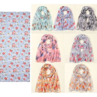 ผ้าพันคอผู้หญิง Voile ผ้าคลุมศีรษะของชาวมุสลิม Syal Sutra ชายทะเลท่องเที่ยวผ้าคลุมไหล่กันแดดผ้าโพกหัวผ้าพันคอพิมพ์ลายดอกไม้