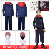 Itadori คอสเพลย์อะนิเมะ jujutsu Kaisen itadori Yuji คอสเพลย์ชุดวิกผมสักสติกเกอร์ชุด hallowee ผู้ใหญ่