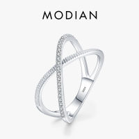 MODIAN Authentic 925 Sterling Silver Sparkling Clear CZ Cross Ring For Women Simple Design Ring Fine Jewerly Gift Accessories2023