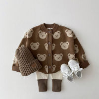 Spring Autumn Long Sleeve Knitted Cardigan Jacket Infant Girls Cute Cartoon Little Bear Round Neck Coat 2022 Newborn Sweater