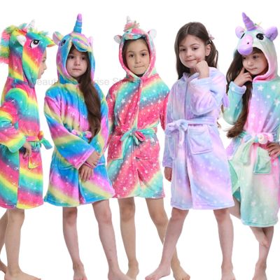 Baby Girl Unicorn Rabbit Kigurumi Pajamas Fashion Cartoon Bathrobes Boys Clothes Children Onesies Winter Robes Beach Towels