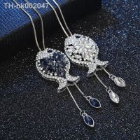 ❁✹☜ Fashion Shining Fish Shape Women Necklace Silver Color Long Chain Gray Blue Zircon Crystal Pendant Neckalce Jewelry