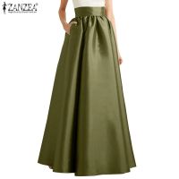 COD ✼◈ qafh47 ZANZEA Women Europe Simple Solid Color With Back Zipper Side Pockets Umbrella Skirt