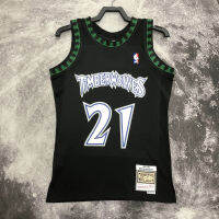 ขายดีเสื้อกีฬาของแท้ผู้ชาย Minnesota Timberwolves Kevin Garnett 1997-98 Mitchell &amp; Ness เสื้อเจอร์ซีย์ไม้เนื้อแข็ง-สีดำ