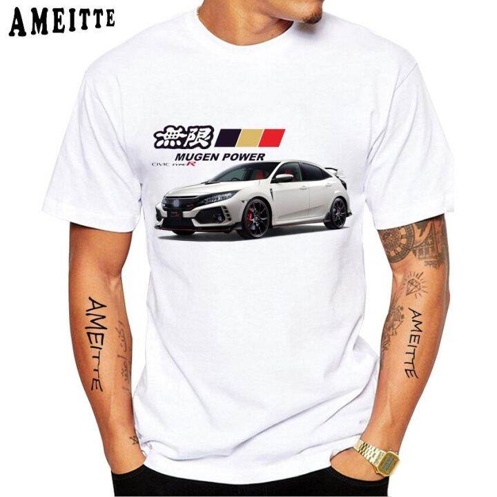 jdm-กีฬา-civic-type-r-รถสีแดงโลโก้เสื้อยืดฤดูร้อนใหม่สั้นสำหรับผู้ชายเสื้อ-mugen-power-ออกแบบเสื้อ-t-cool-boy-casual-tees-สีขาว