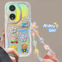 เคส OPPO Reno 8T 8Z 7Z 8 A78 A98 5G เคส OPPO A17 A17K เคส OPPO Reno 10 Pro Plus โทรศัพท์มือถือ แบบใส ขอบครีม กันตก ลายตุ๊กตา สามมิติ สําหรับ