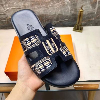 high quality with box cowhide h slippers mens summer leather all-match super hot slippers travel beach sandals flat white sandals