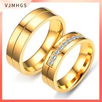 VJMHGS แฟชั่น AAA CZ สีทองเงิน เลิฟ แหวนวงแต่งงาน แหวนคู่รัก สแตนเลสสตีล ชุบทอง18K