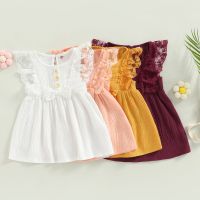 Infant Newborn Baby Girl Dress, Sleeveless Crew Neck Lace Patchwork Bowknot Summer A-line Dress 0-24M