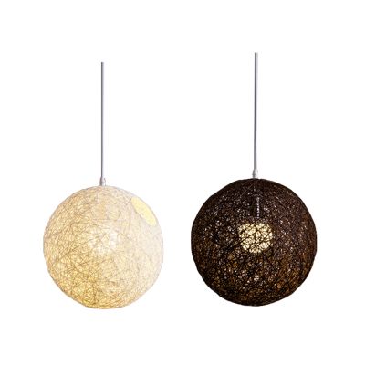 2 Pcs Bamboo, Rattan and Hemp Ball Chandelier Individual Creativity Spherical Rattan Nest Lampshade - White &amp; Coffee