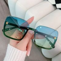 【CC】■♂  2023 Half Frame Sunglasses for Brand Design Gradient Glasses Men Shades UV400 Korean Oculos