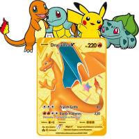 Pokemon 2022 New Fire-breathing Dragon Pikachu GX MEGA Golden Metal Card Super Game Collection Toy Children Christmas Gift