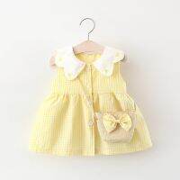 【CW】 2022 Newborn Fashion Print Collar Beach Flowers Dresses Bag Little Clothing