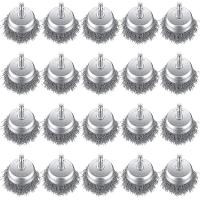 20 Pack Wire Cup Brush 2 Inch Coarse Crimped Steel Drill Brush with 1/4 Inch Hex Shank Wire Wheel for Polishing Grinder