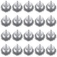 20 Pack Wire Cup Brush 2 Inch Coarse Crimped Steel Drill Brush with 1/4 Inch Hex Shank Wire Wheel for Polishing Grinder