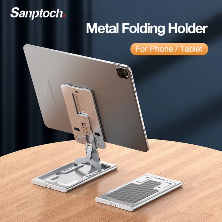 Sanptoch Slim Metal Alloy Folding Desktop Phone Holder For Mobile Phone / iPad Tablet Universal Adjustable Telescopic Table Stand