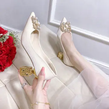 6cm New Fashion Satin Pointed Toe with Rhinestone Bow Sexy High Heels  Banquet Party Women Shoes 41 42 43