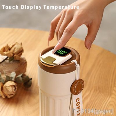 ✐❖☾ gsger Garrafa térmica inteligente para café aço inoxidável caneca de viagem temperatura copo térmico LED isolamento a vácuo à prova vazamentos 450ml
