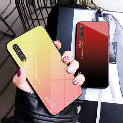S Amsung G Alaxy A7 2018กรณี SamsungA7 2018กระจกฮาร์ดกรณีสีไล่โทนสีกันกระแทกโทรศัพท์ปกหลังปลอก