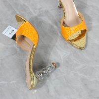 Womens High-heeled Sandals 2023 Summer New Pointed Open Toe Mixed Colors Crystal Super High-heeled Sexy Shoes 9CM