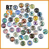 BTC3 50Pcs 50รูปแบบ Cabochons แก้วพิมพ์ลาย กระจกสำหรับผู้หญิง 12mm ครับ กระเบื้องคาไลโดสโคป cabochons กระเบื้องโมเสค สายรุ้งสีรุ้ง พลอยโดมแบน ทำเครื่องประดับ DIY