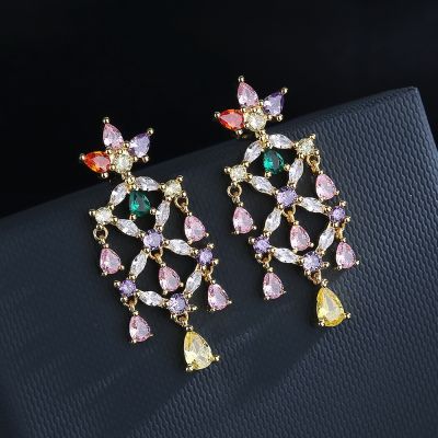 [COD] Colorful flower earrings and famous brand same style copper micro-inlaid zircon womens stud wholesale cross-borderTH