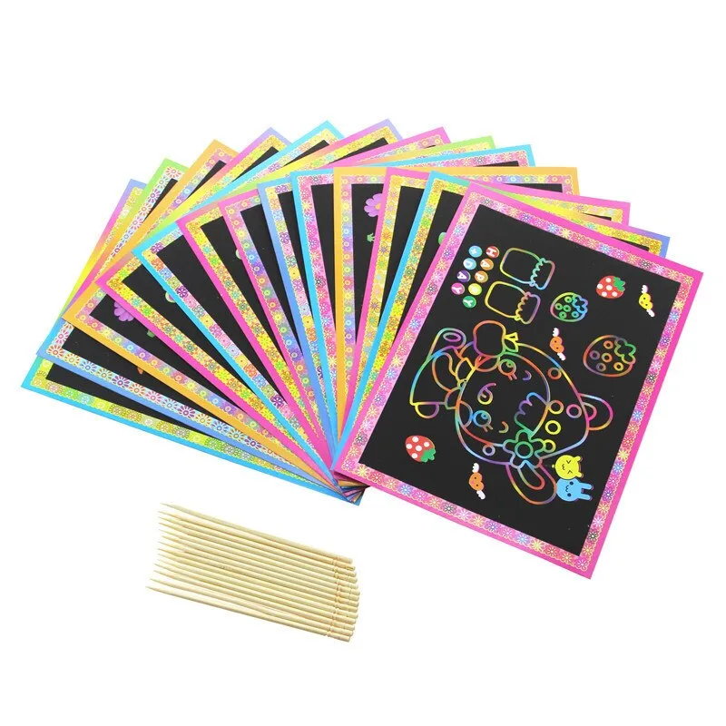 10/20/40Pcs Magic Scratch Art Doodle Pad Sand Painting Cards Early  Educational Learning Creative Drawing