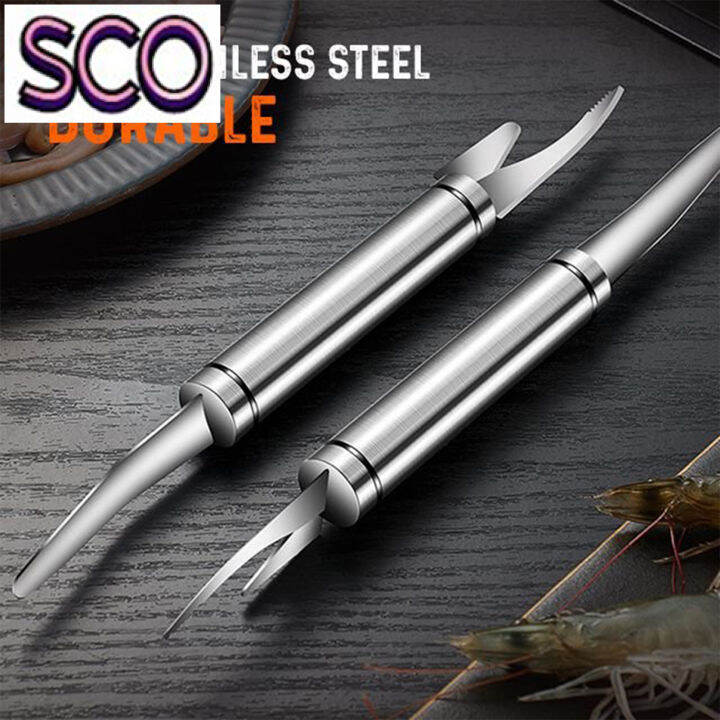 sco-เครื่องมือทำครัวสแตนเลสเครื่องขูดเกล็ดปลาและสายกุ้งได้หลากหลายฟังก์ชันเครื่องปอกเปลือกกุ้งรวดเร็ว