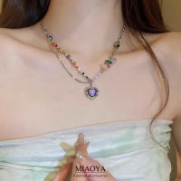 MIAOYA สร้อยคอลูกปัดสีแฮนด์เมดสำหรับสุภาพสตรีจี้รูปหัวใจฮิปฮอปสำหรับนักเรียน INS ของขวัญวันเกิดที่สวยงาม