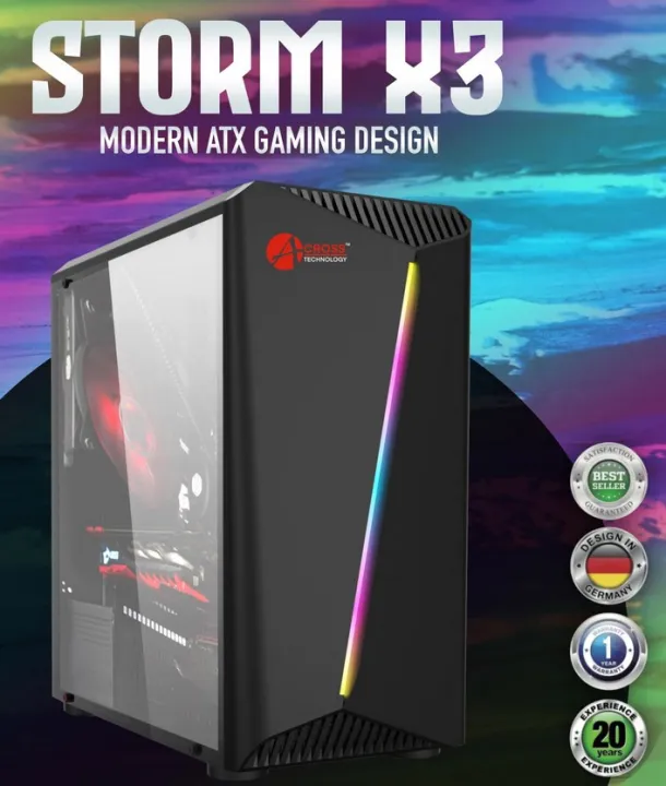 ACROSS STORM X3  ATX/mATX Tempered Glass Side Panel with RGB Running  Light Gaming Case | Lazada PH
