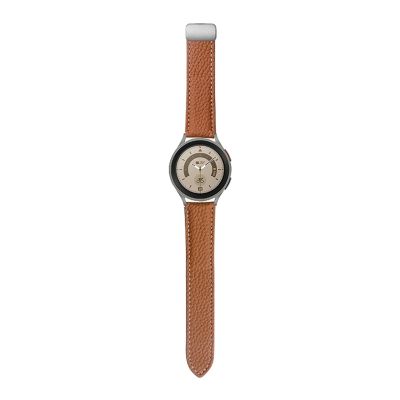 สำหรับ Samsung Galaxy Watch5 40มม./44มม. ลิ้นจี่แท้นาฬิกาหนังแท้หัวเข็มขัดเงิน (สีน้ำตาล)