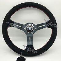 13inch ND Suede Leather Sports Steering Wheel with Red Stitching Furniture Protectors  Replacement Parts