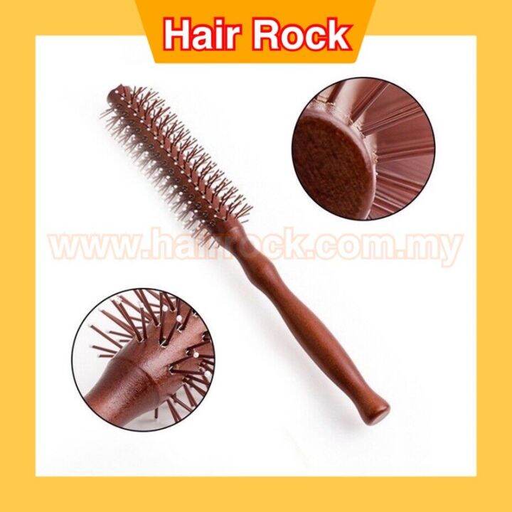 Nylon Bristle Round Styling Hair Brush With Natural Wooden Handle 25mm