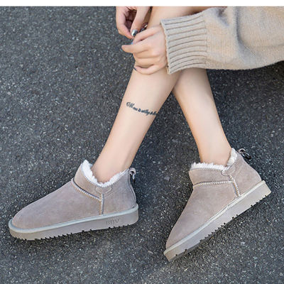 New Cowhide Snow Boots Womens Short Boots Bread Shoes Snow Cotton Shoes Thickening Anti Slip Fashion Shoes Bottine Femme