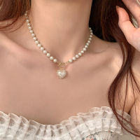 Korean Fashion Pearl Heart Pendant Necklace Ladies Gold Plated Shell Bead Choker Necklace Female Boho Kawaii Y2K Jewelry Gift