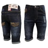 TPPJEANS CAMO MidnightBlue Shorts กางเกงขาสั้นชายสีมิดไนท์บลูฟอกสะกิดขาด กุ๋นทหารผ้ายืด Size28-36