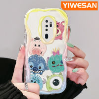 "YIWESAN เคสสำหรับ OPPO A5 2020 A9 2020การ์ตูนน่ารักหมีสตรอเบอร์รี่และมอนสเตอร์ตัวน้อยขอบโค้งเคสใสใสเนื้อครีมเคสมือถือฝาครอบป้องกัน"