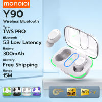 Monqiqi หูฟัง TWS ชุดหูฟังไร้สาย Smart Touch V5.1 หูฟังบลูทูธรุ่น Y90 TWS การเคลื่อนไหวแบบกึ่งกลางในหูแบบโปร่งแสง หูฟังบลูทูธแบบอินเอียร์แบบสปอร์ต