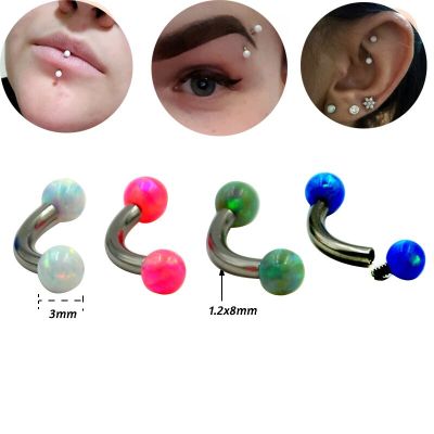 1Pc 8mm 16G 3mm OPal Ball Eyebrow Piercing Surgical Steel Curved Barbell Lip Ring Snug Daith Helix Rook Earring Electrical Connectors